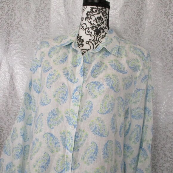 J. JILL Love Linen Button Down Top Size Medium - Picture 3 of 10